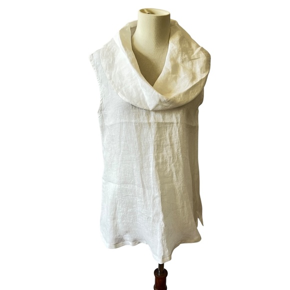 CHALET TUNIC S 100% LINEN COWL BREATHABLE COASTAL GRANDMA SUMMER RESORT CHIC - Picture 2 of 10